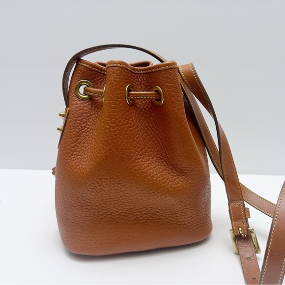 Vintage Dooney & Bourke Mini Bucket Drawstring Shoulder Bag Cognac Leather - Picture 6 of 16